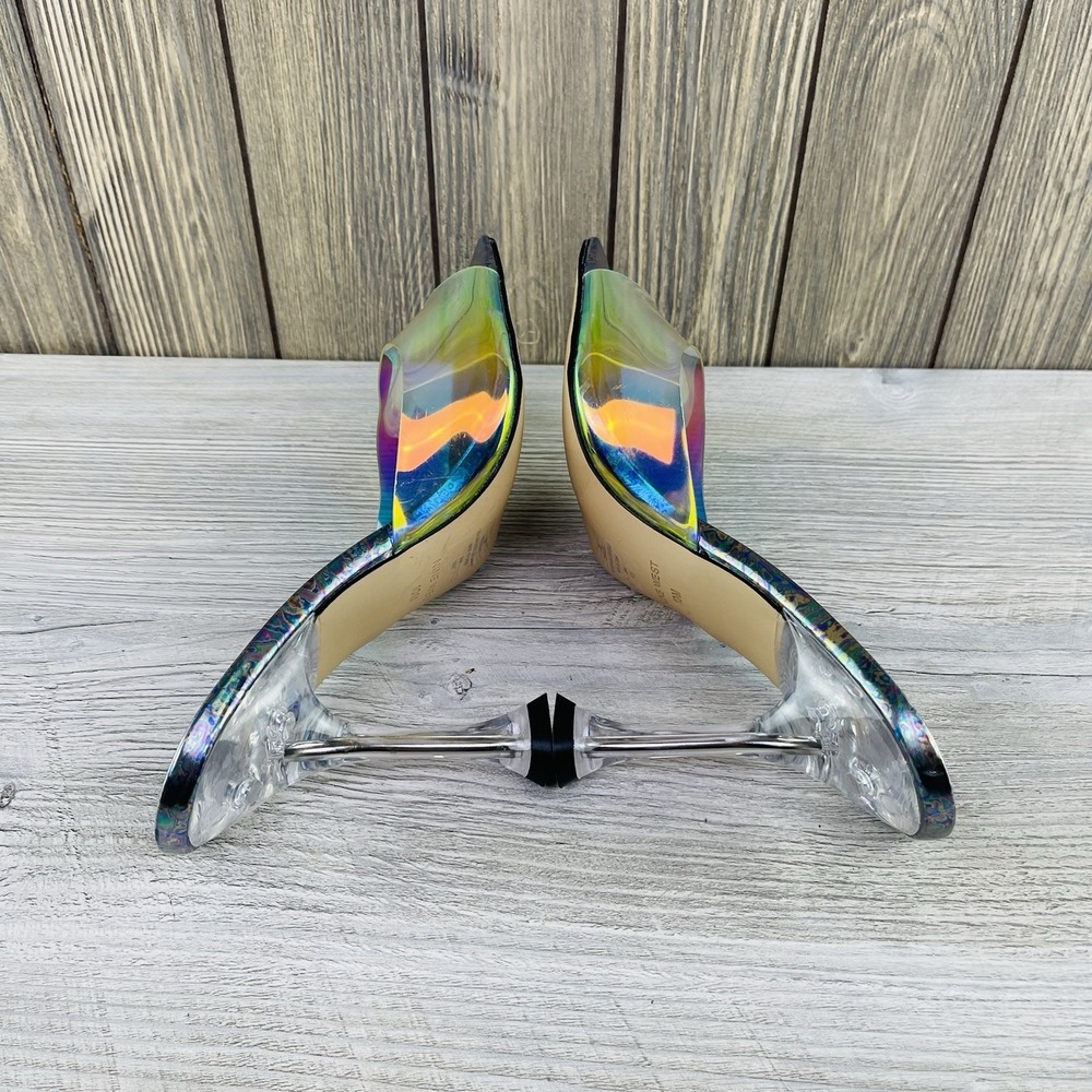 Nine West Holographic Clear Heel Mule Sandals Square Toe Rainbow Women's Size:10 - Picture 16 of 16